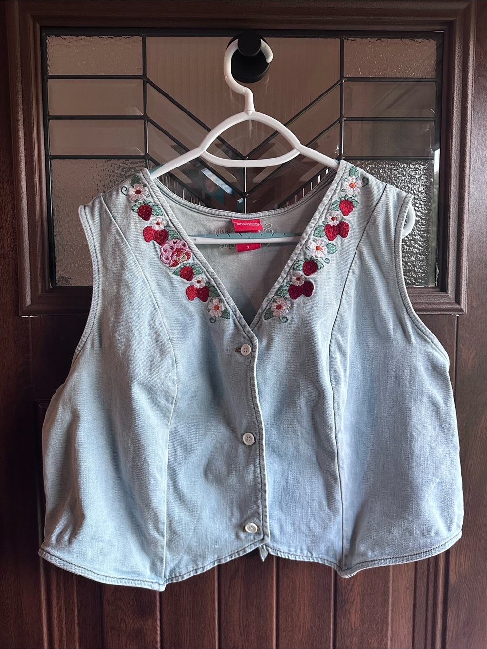 Hot Topic Strawberry Shortcake Embroidered Denim Vest Plus Size 2 2X BoxLunch